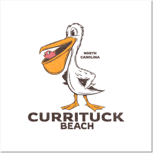 Currituck Beach, NC Summertime Vacationing Pelican & Fish Posters and Art